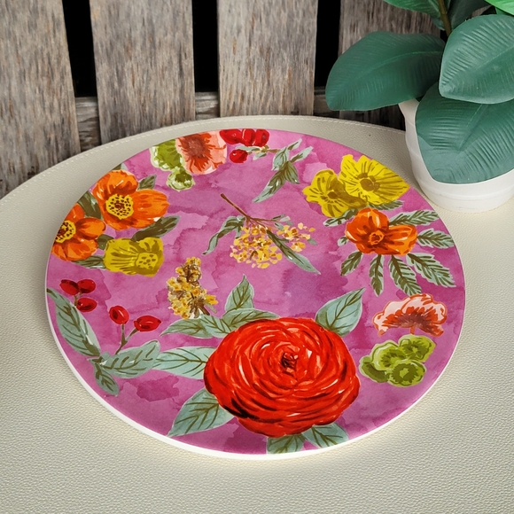 Cost Plus World Market Other - World Market Floral Pink & Orange Ceramic Plate with Vibrant Colors